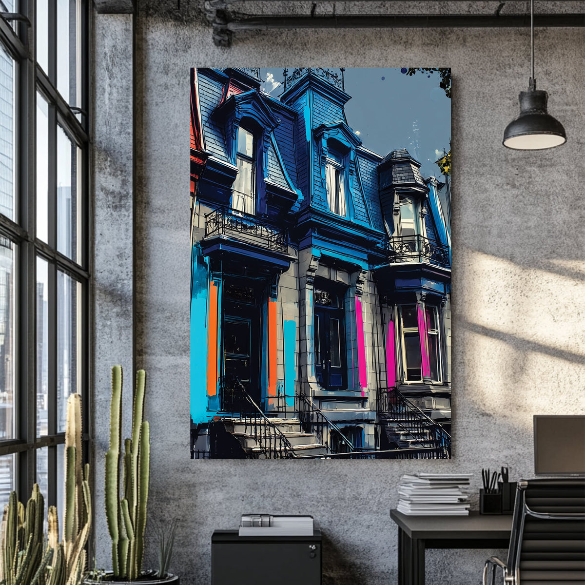 colourful Montreal houses wall art