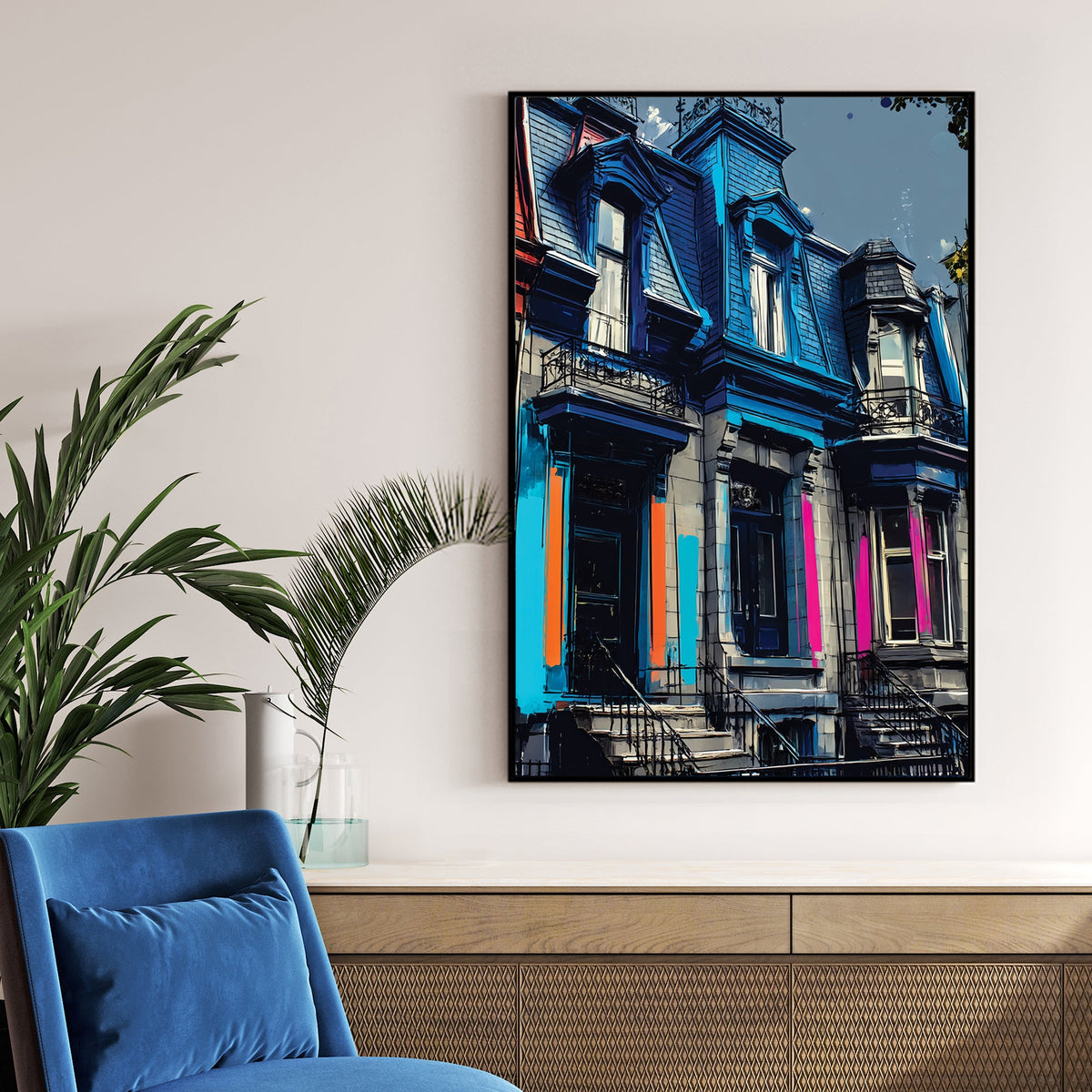 colourful Montreal houses wall art