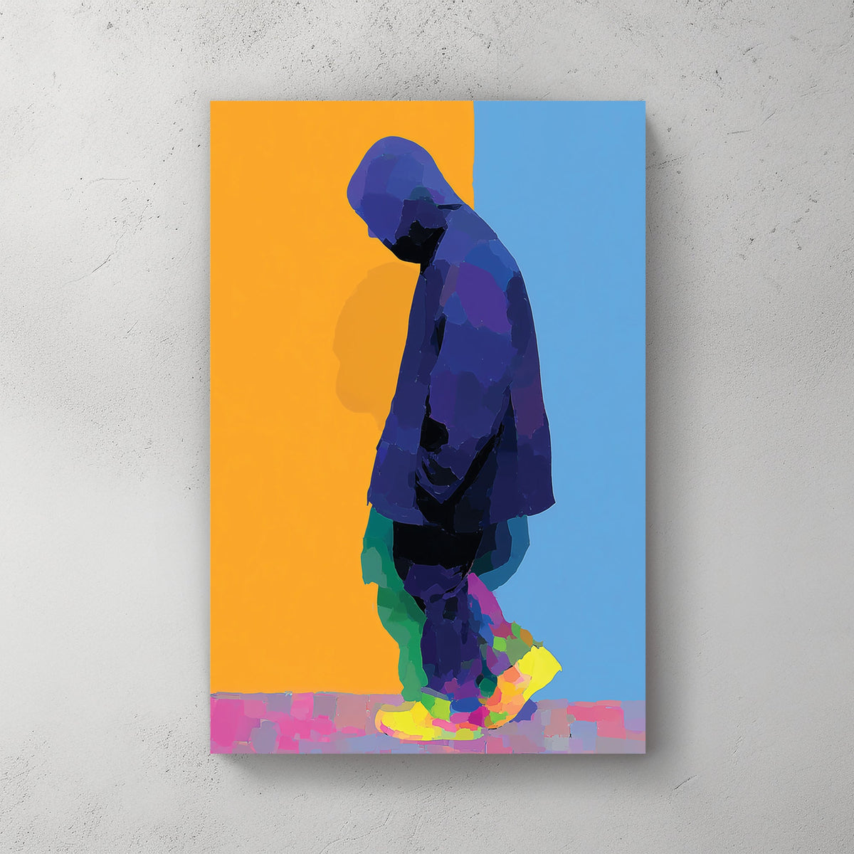 neon solitude hooded figure wall art