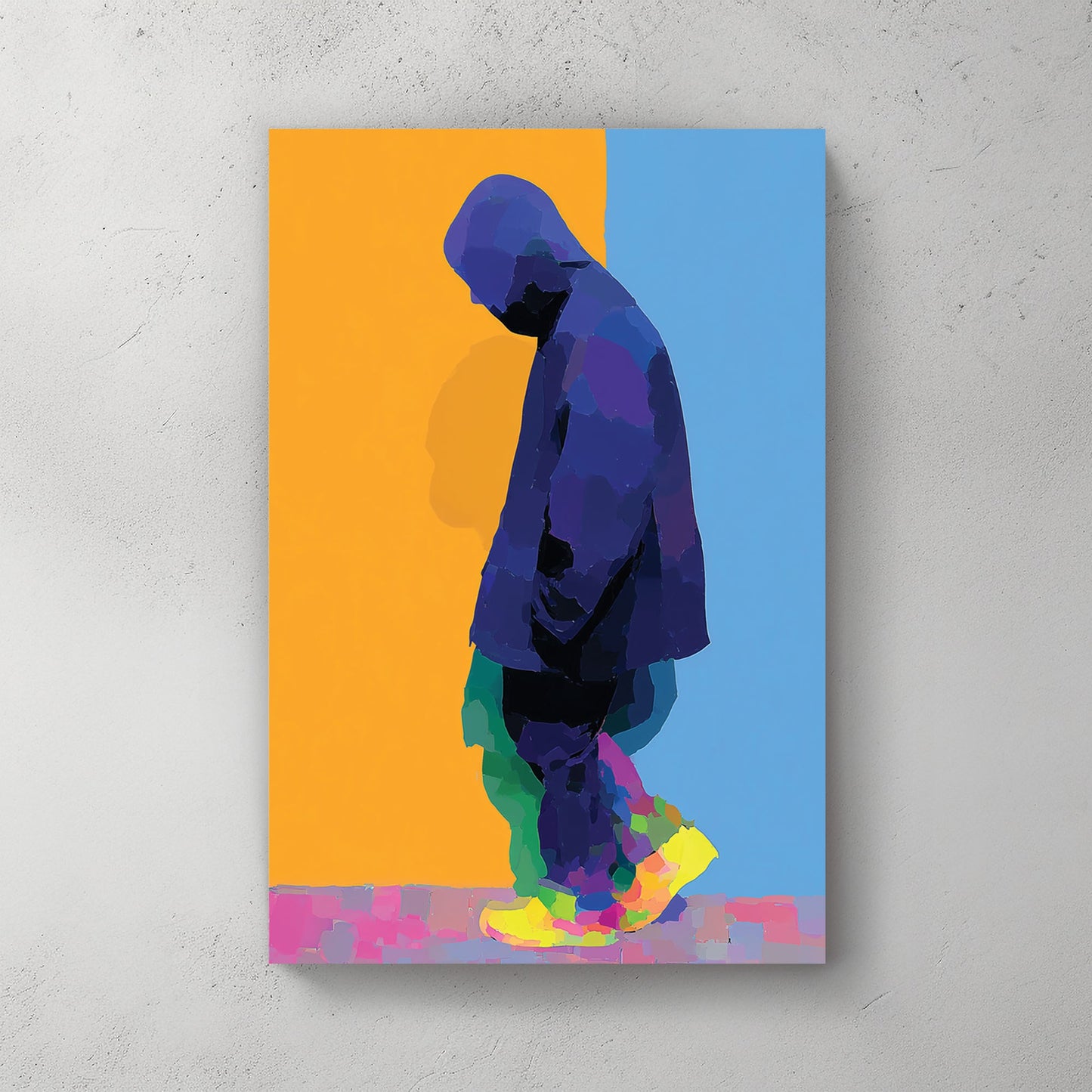 neon solitude hooded figure wall art