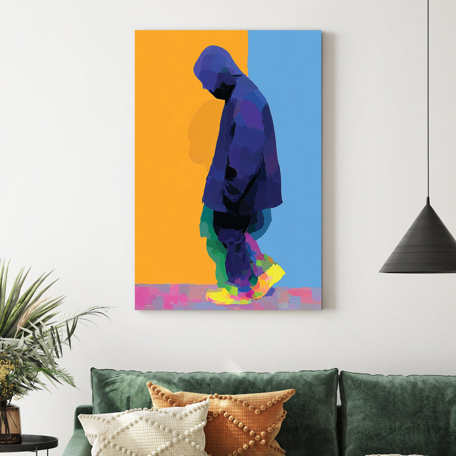 neon solitude hooded figure wall art