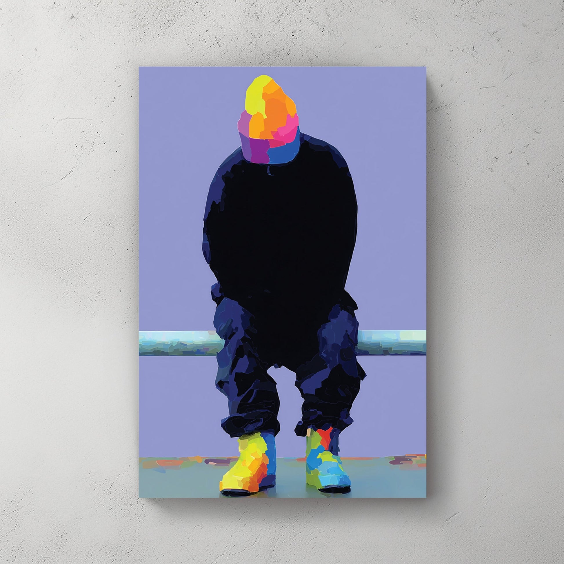 neon reflection sitting figure wall art