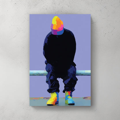 neon reflection sitting figure wall art