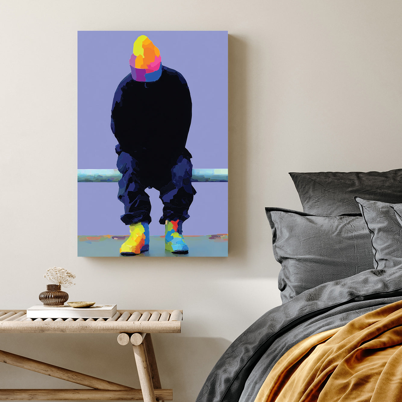 neon reflection sitting figure wall art