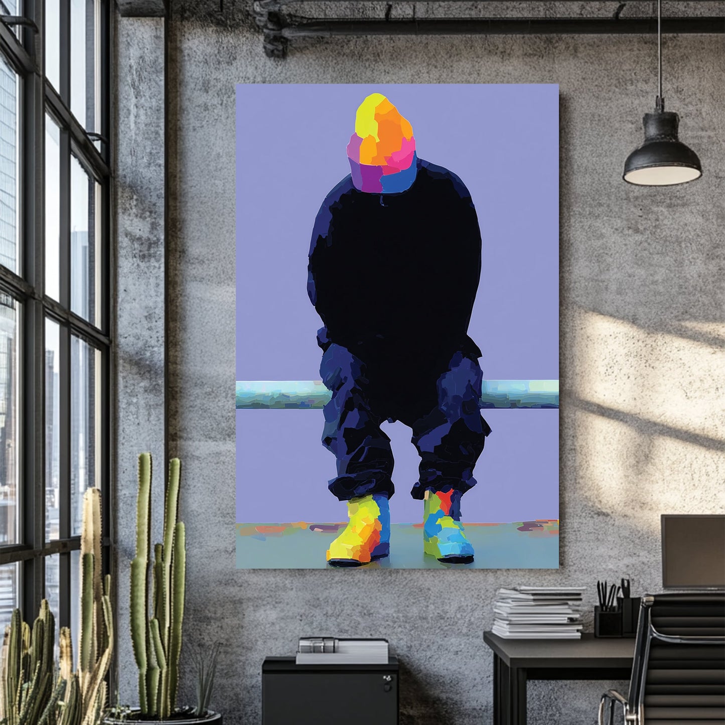 neon reflection sitting figure wall art