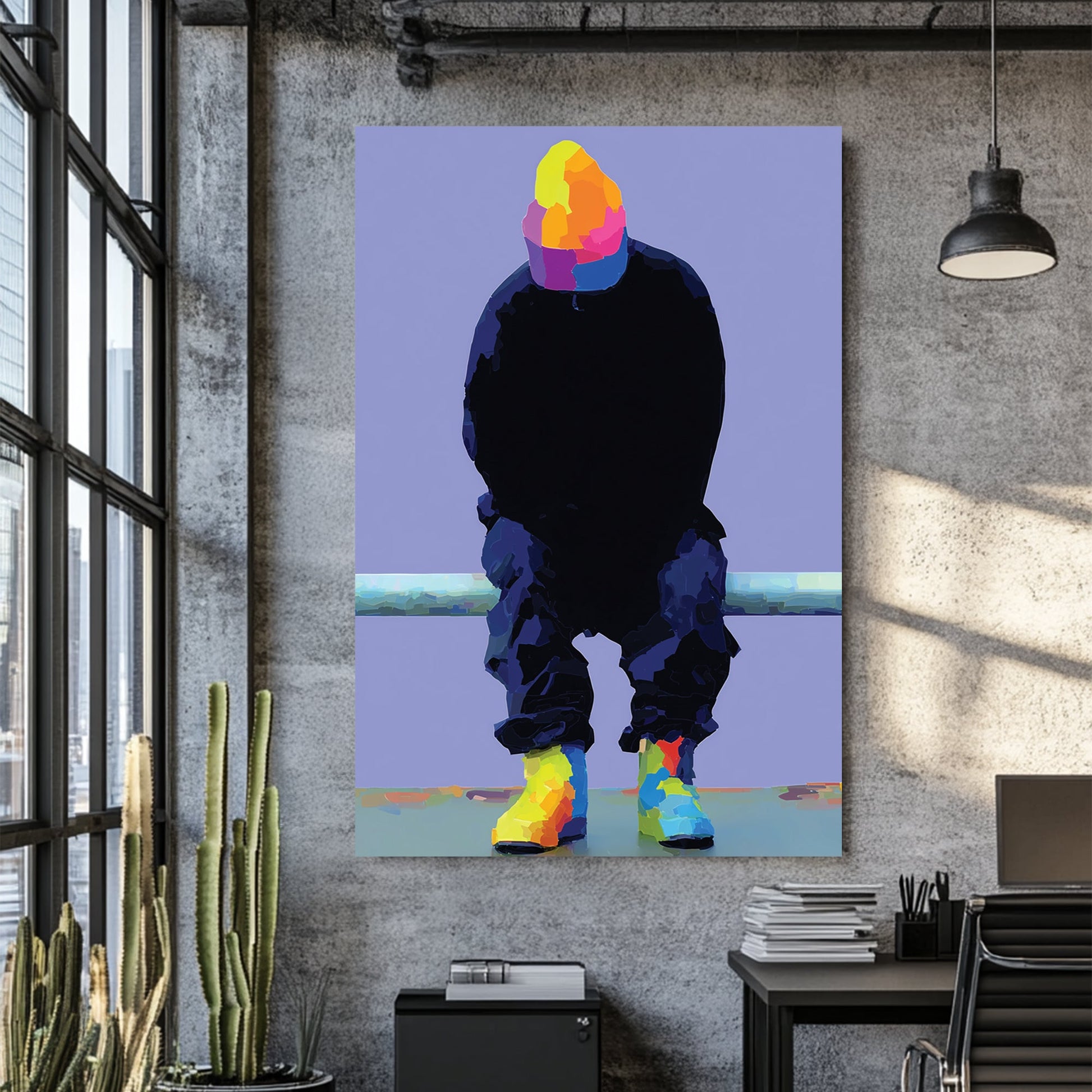 neon reflection sitting figure wall art