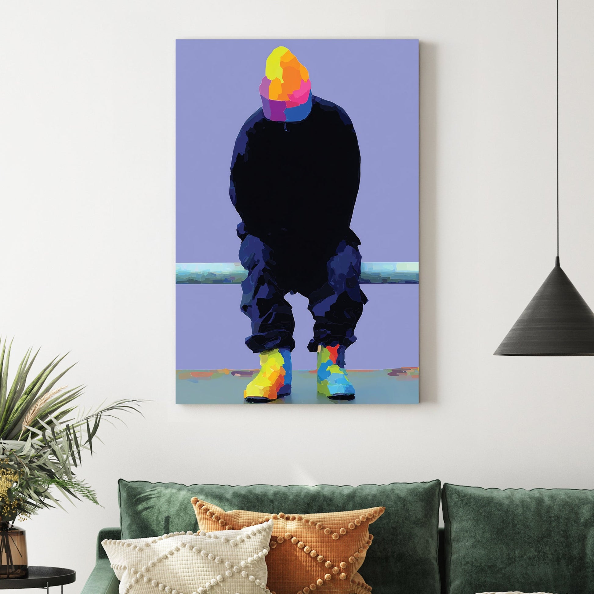 neon reflection sitting figure wall art