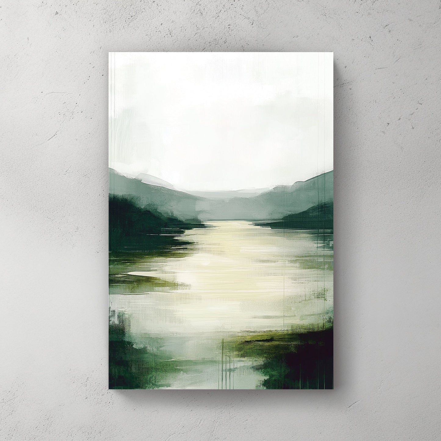 misty green valley river wall art