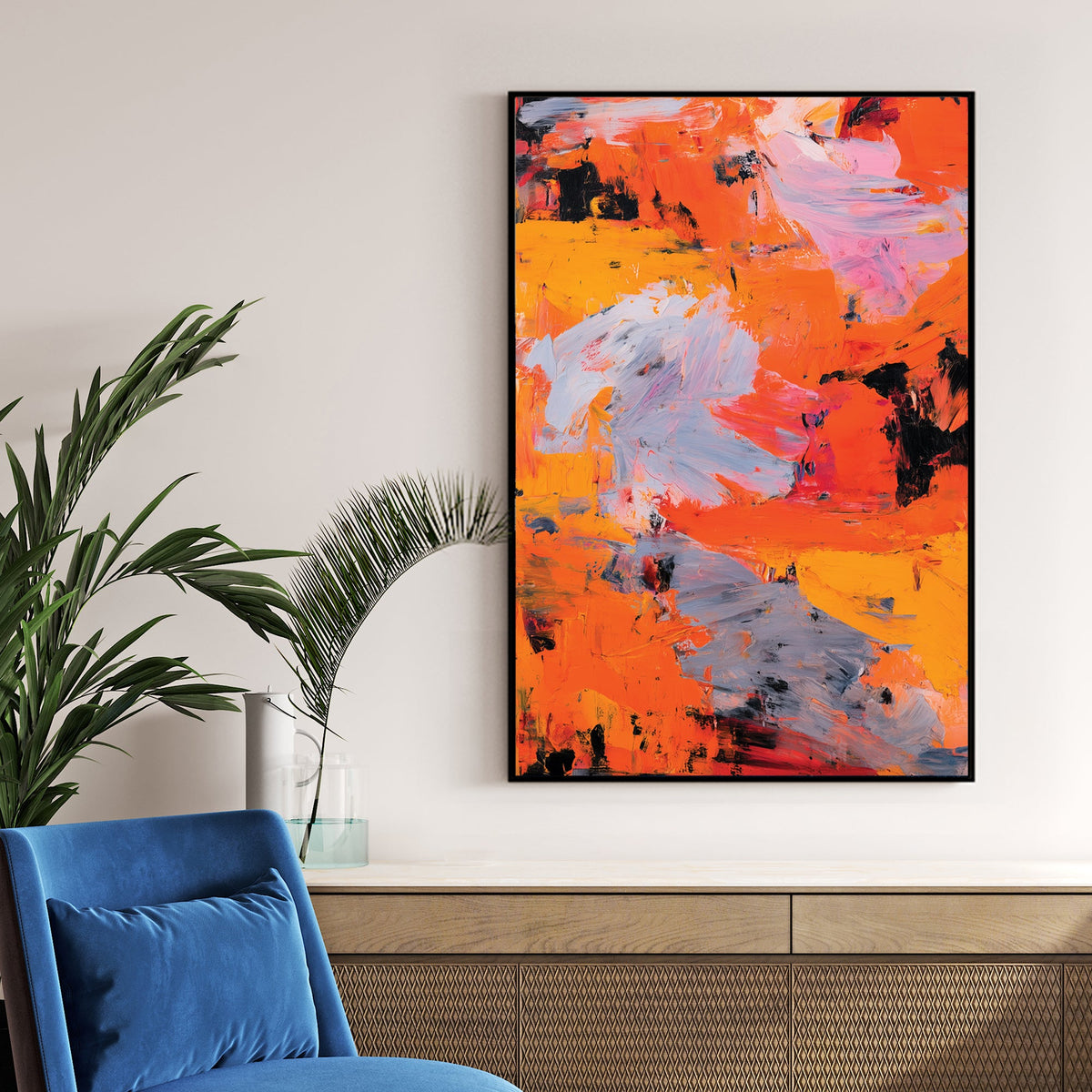 vibrant abstract orange grey wall art