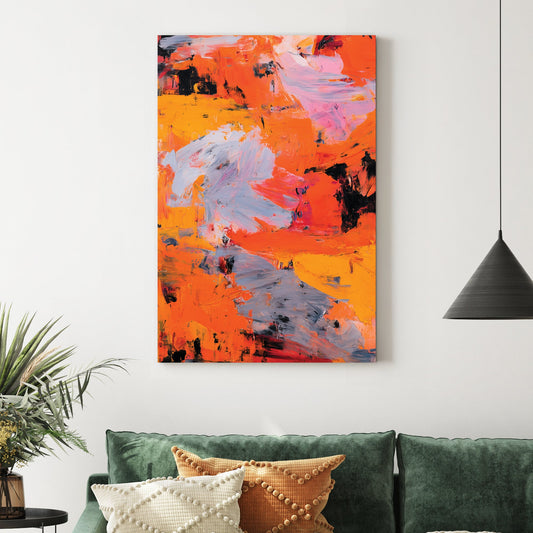 vibrant abstract orange grey wall art