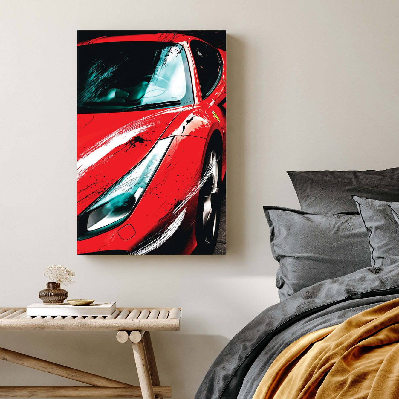 red Ferrari sports car wall art