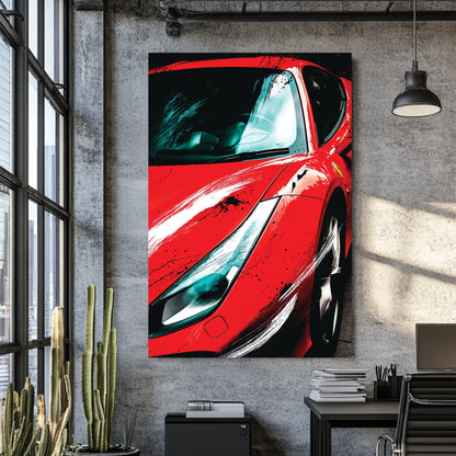 red Ferrari sports car wall art