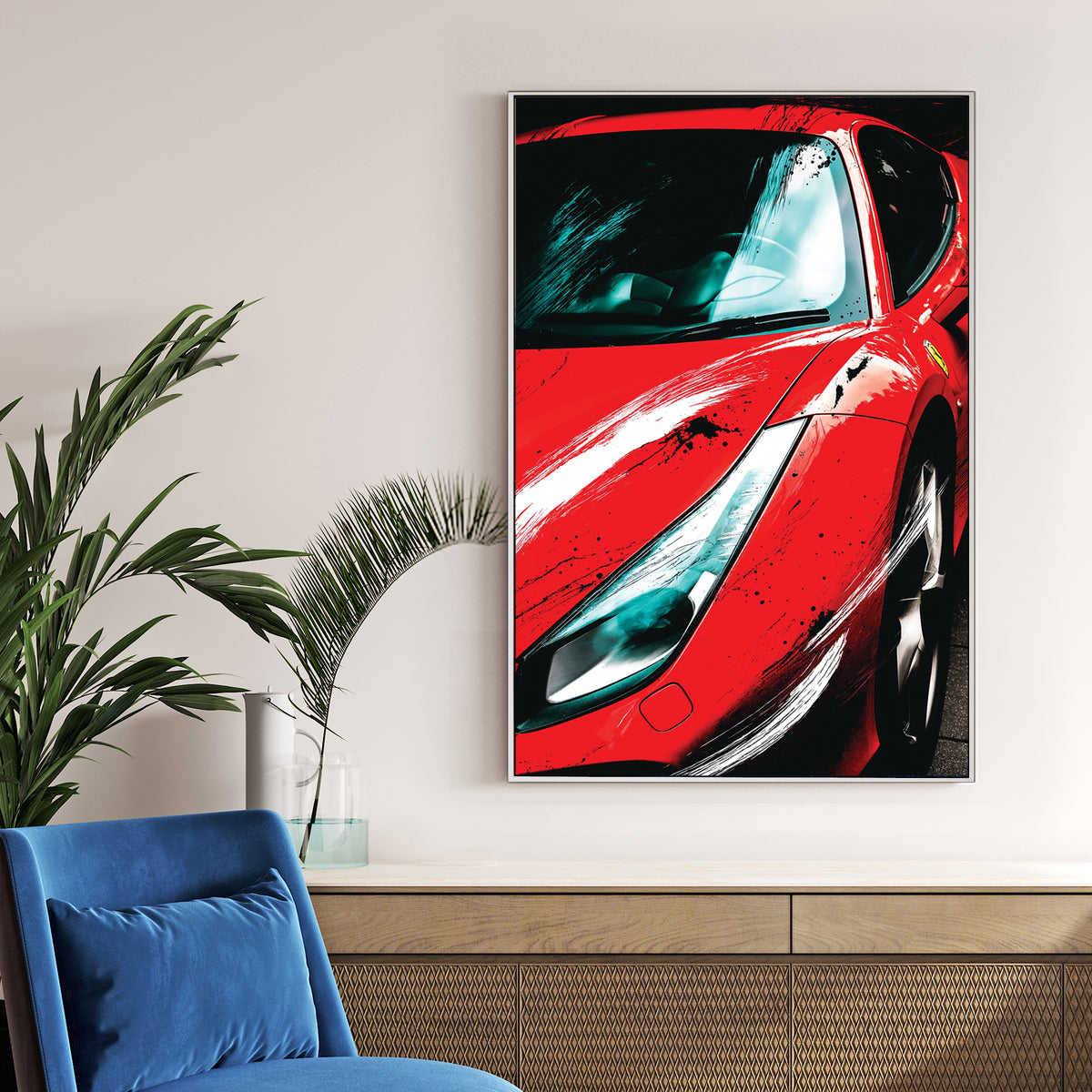 red Ferrari sports car wall art