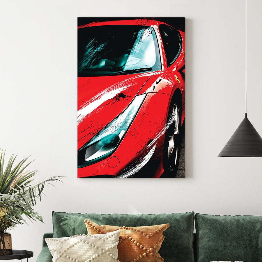red Ferrari sports car wall art