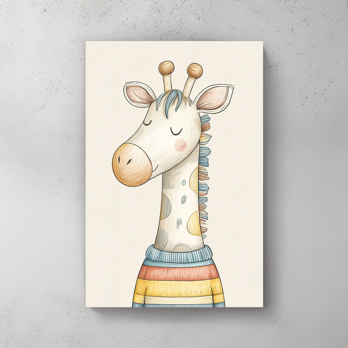 cute giraffe in striped sweater wall art