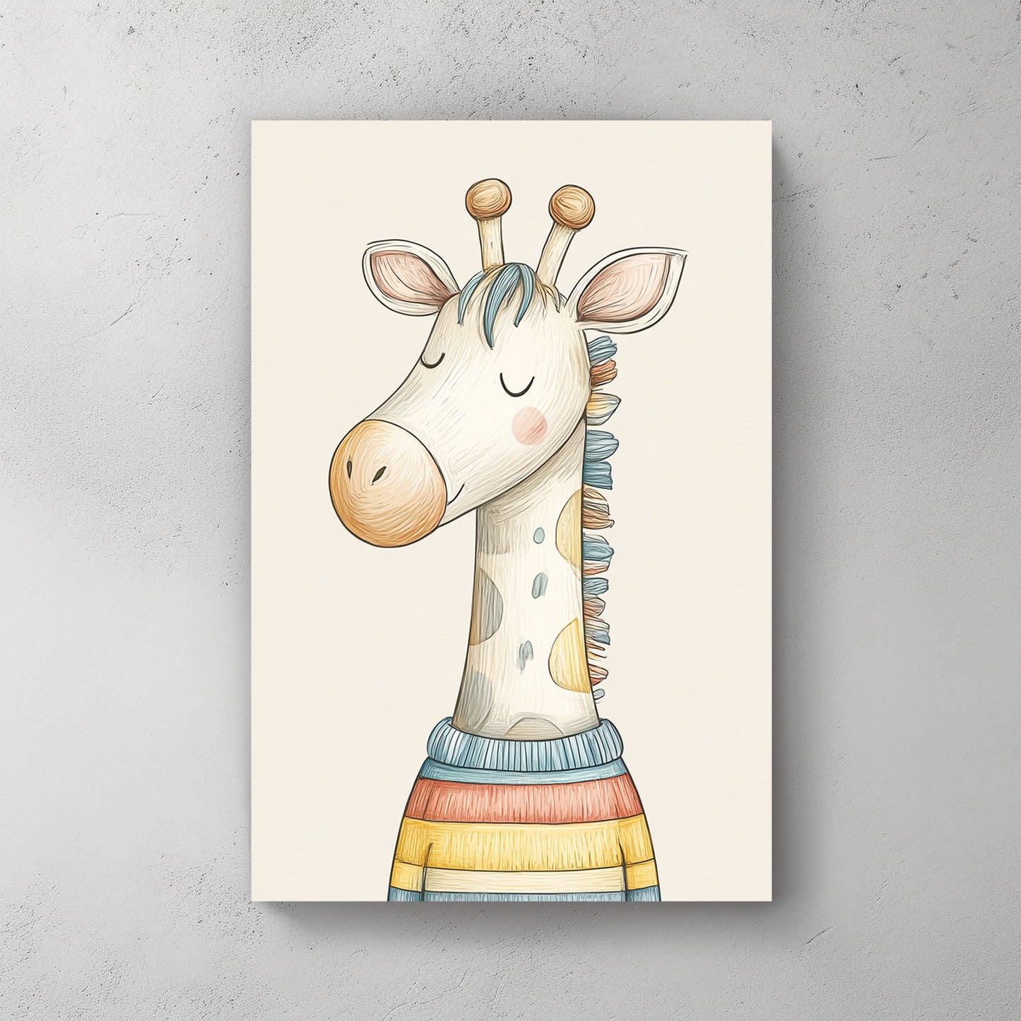 cute giraffe in striped sweater wall art