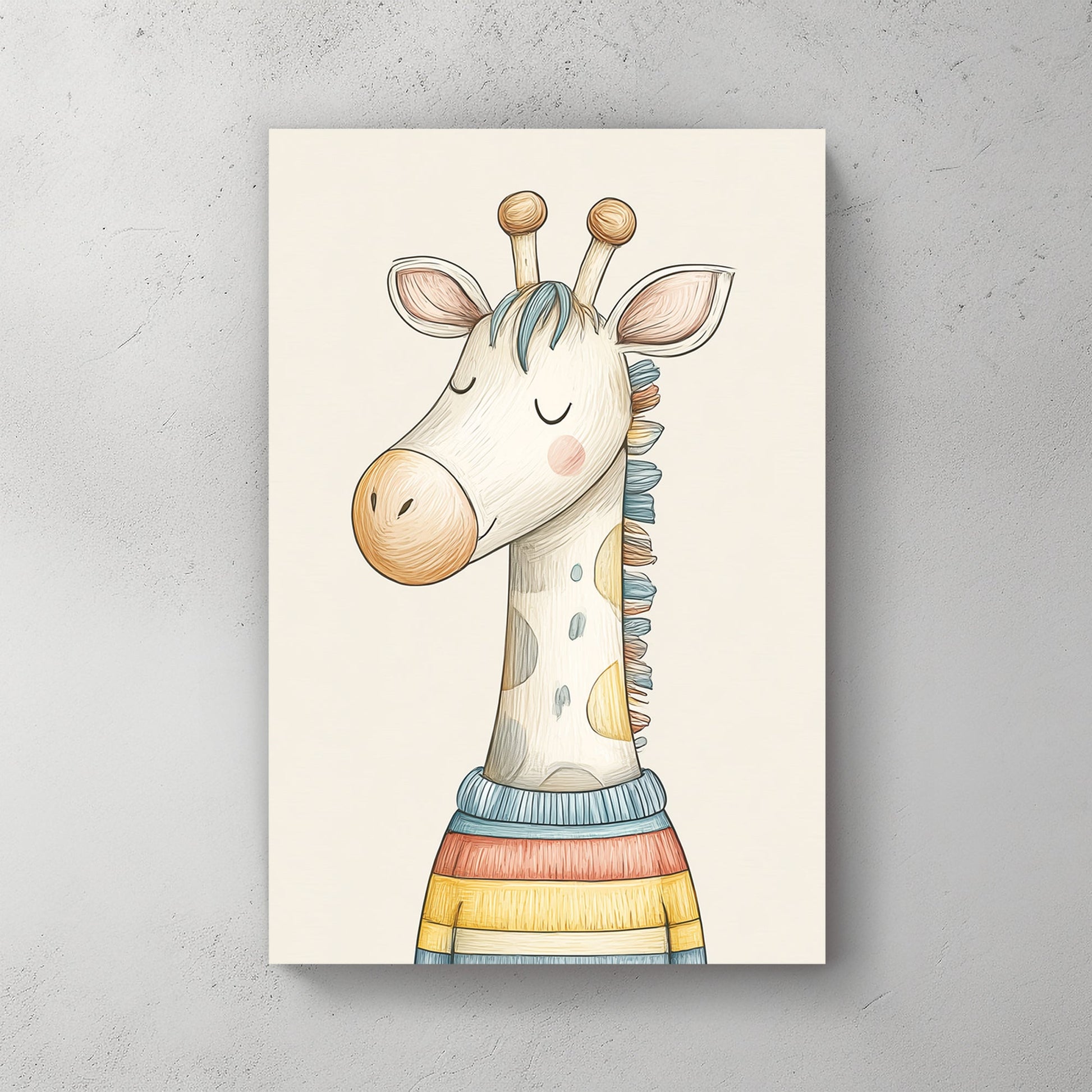 cute giraffe in striped sweater wall art