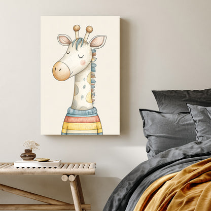 cute giraffe in striped sweater wall art