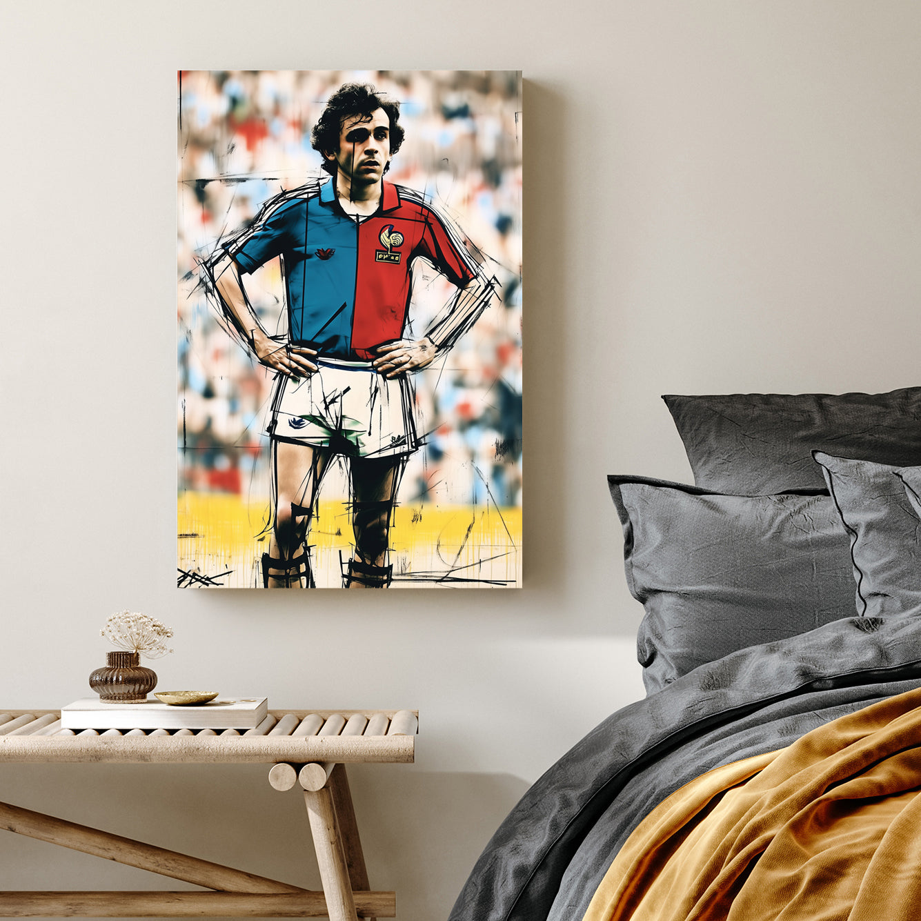 vintage football legend Michelle Platini sketch wall art
