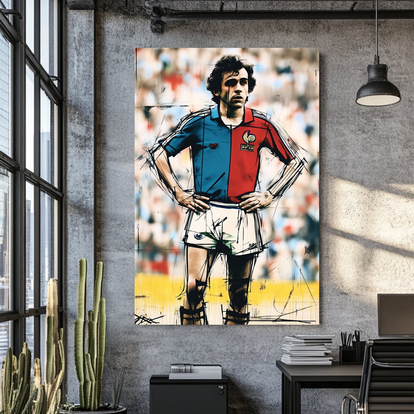vintage football legend Michelle Platini sketch wall art