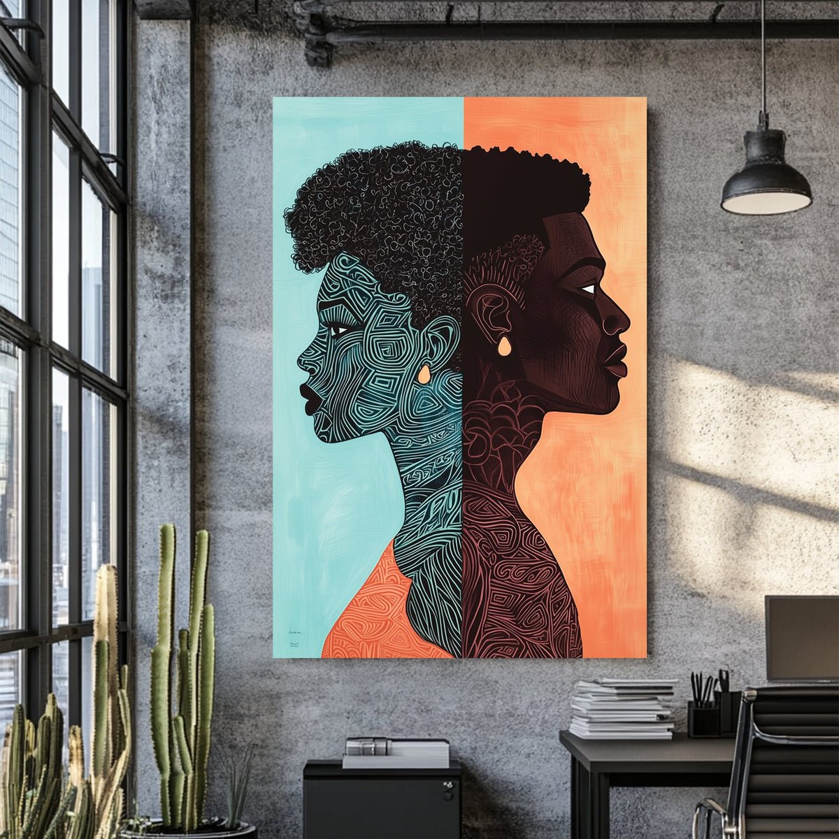 abstract couple silhouette wall art