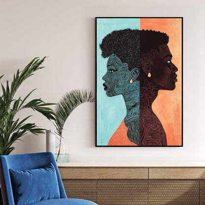 abstract couple silhouette wall art