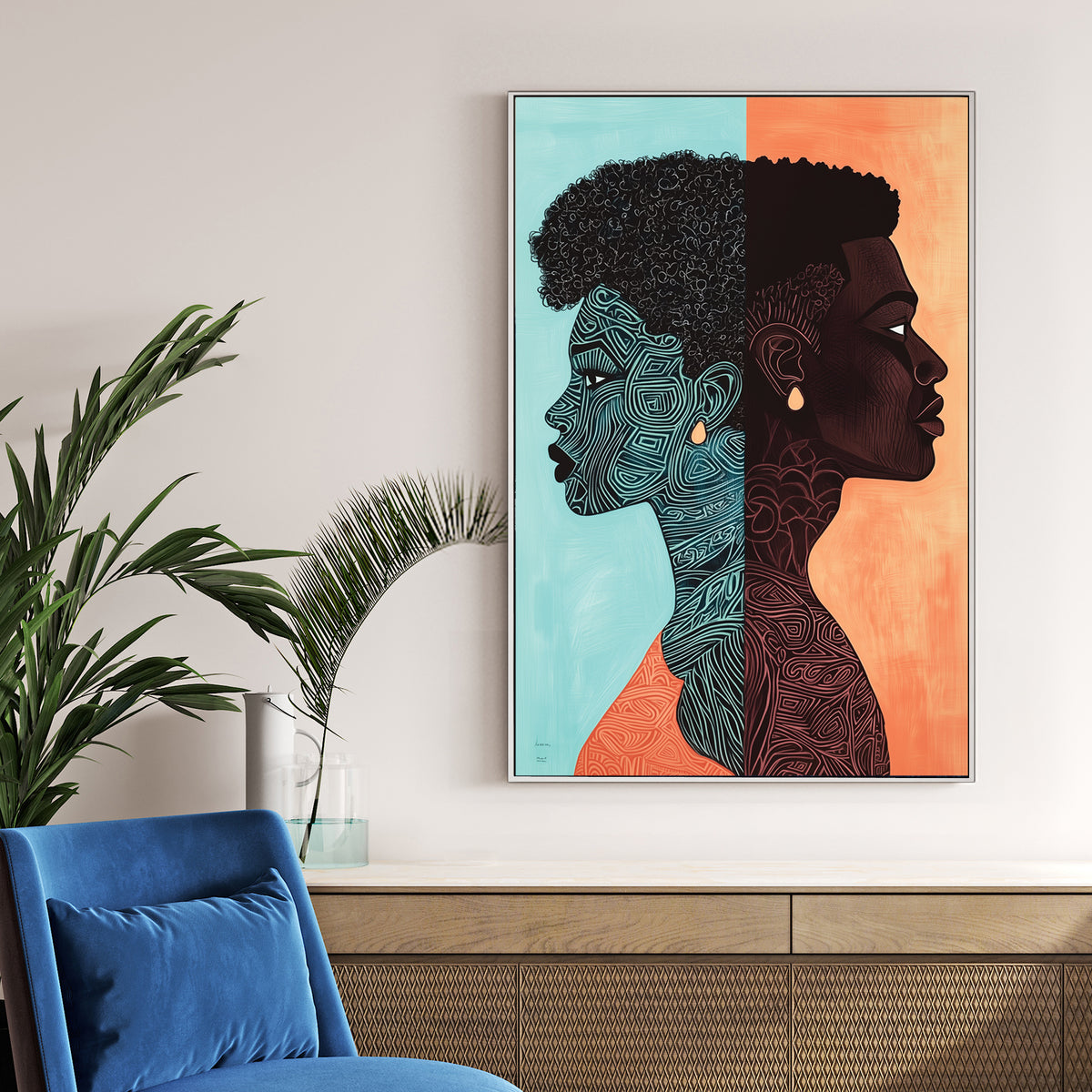 abstract couple silhouette wall art