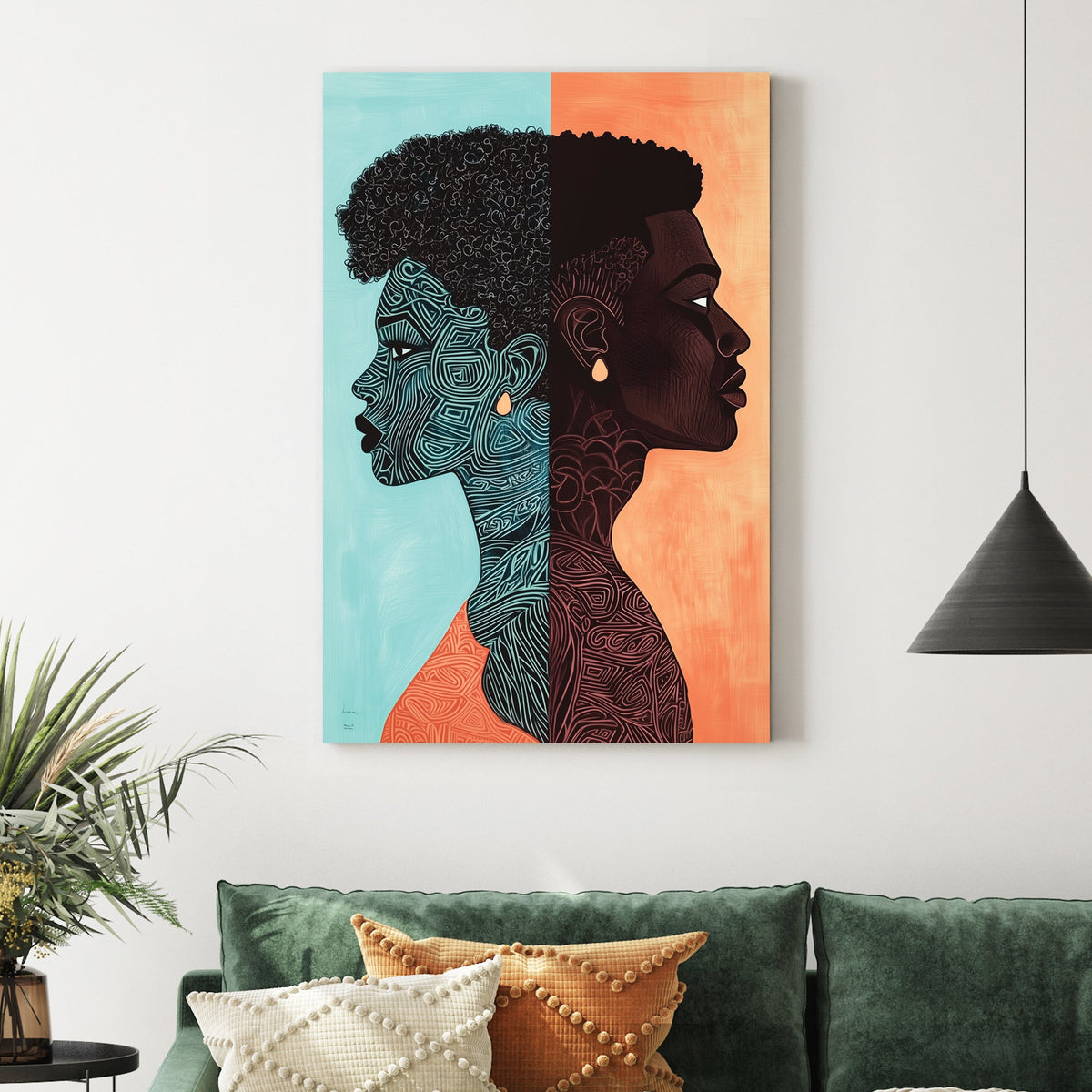 abstract couple silhouette wall art