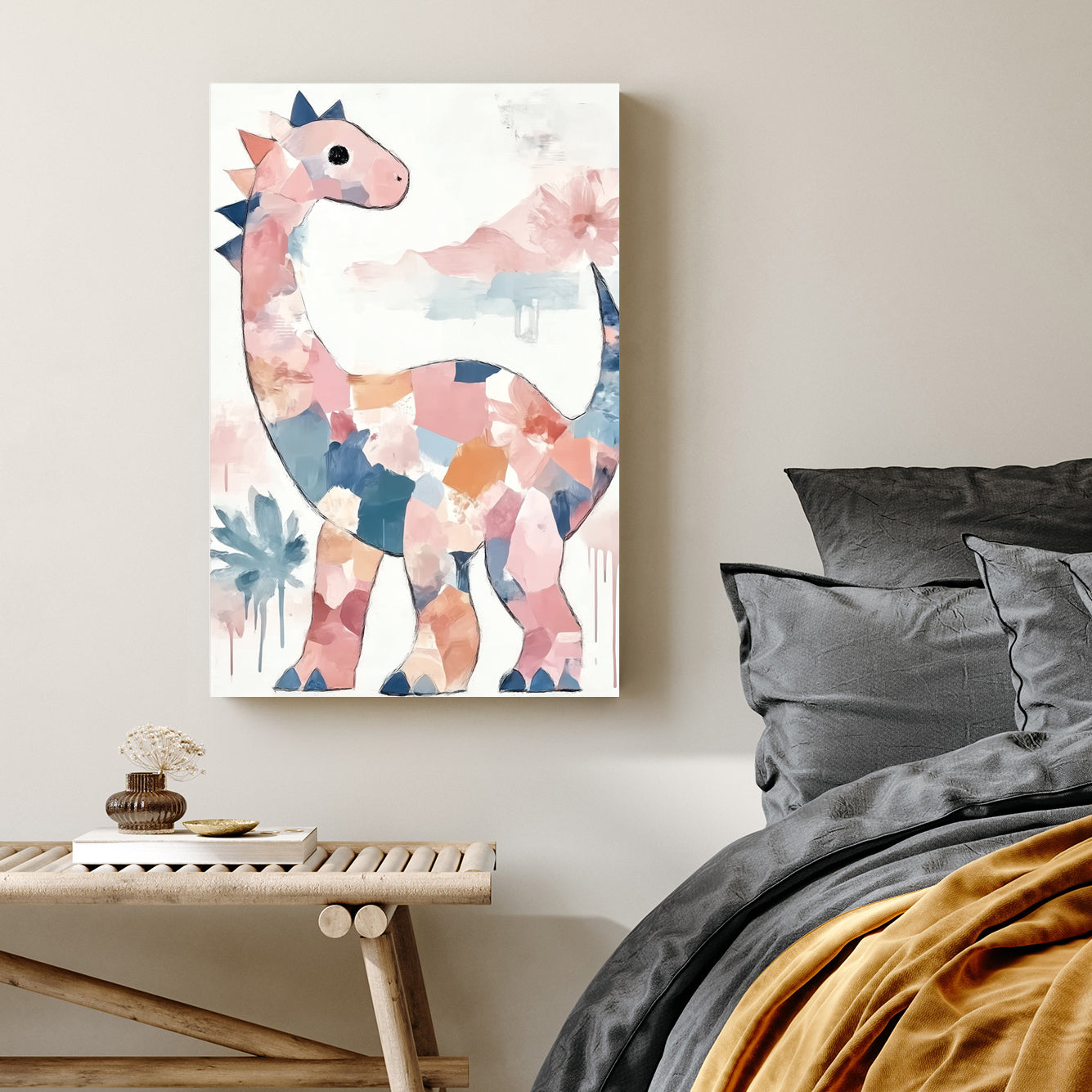 pastel dinosaur kids wall art