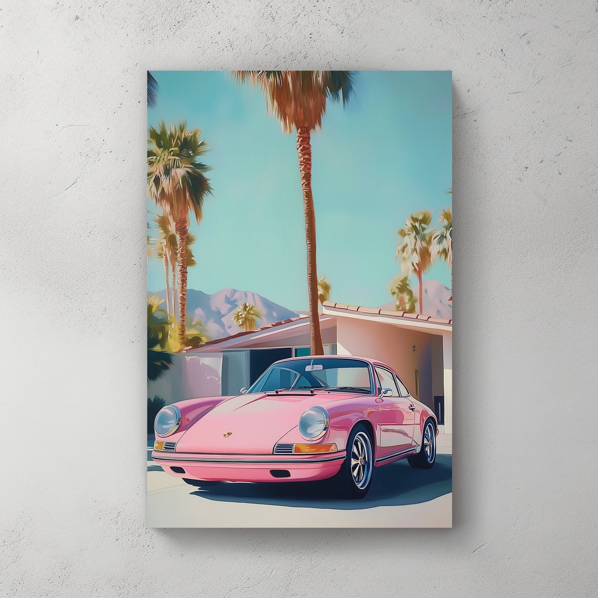 pink Porsche retro car wall art