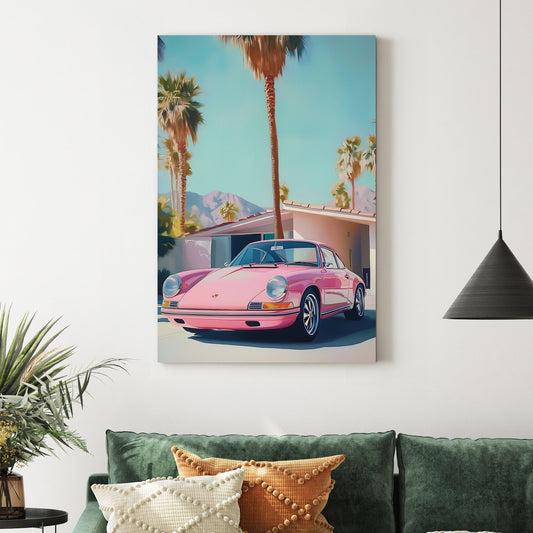 pink Porsche retro car wall art