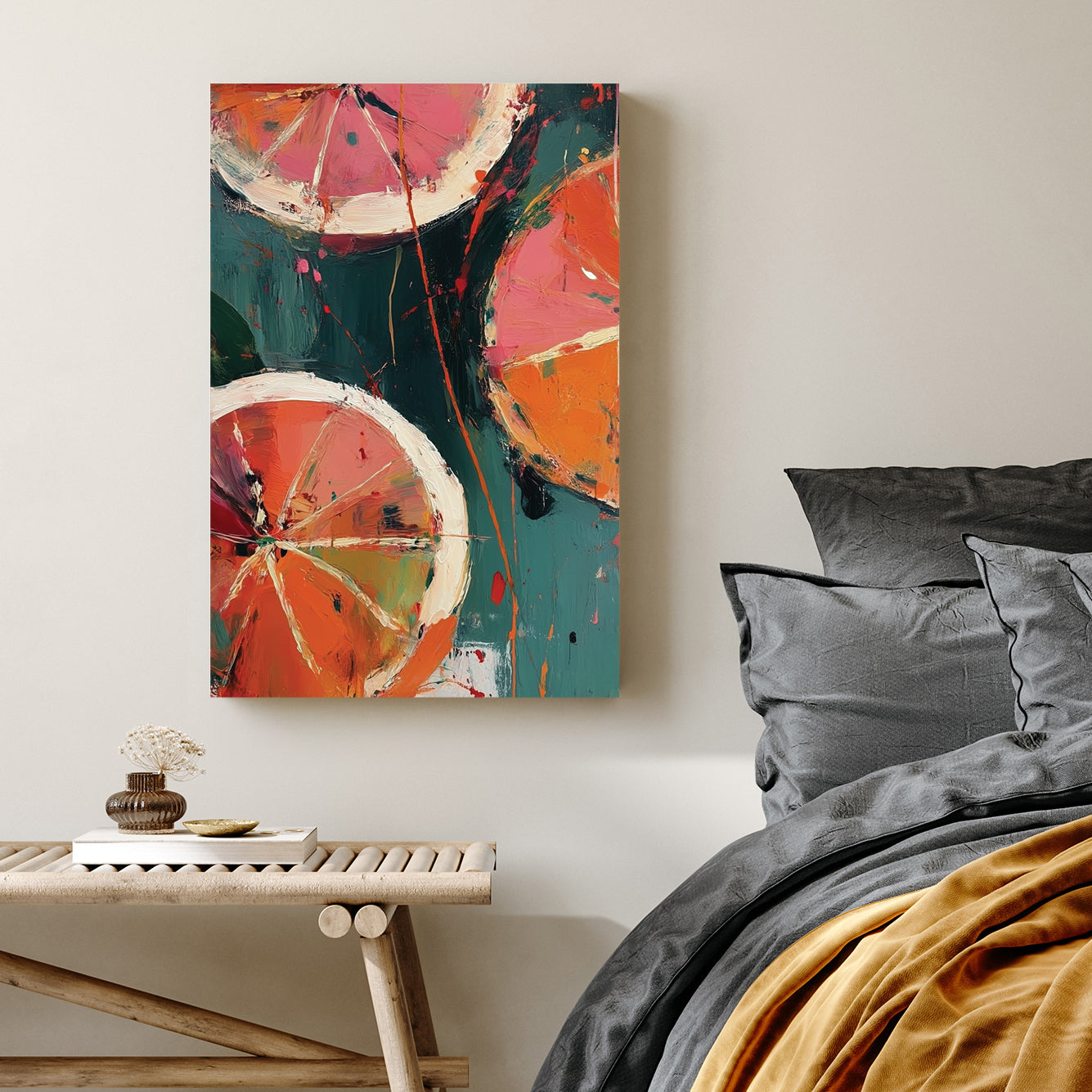 abstract blood orange slices wall art