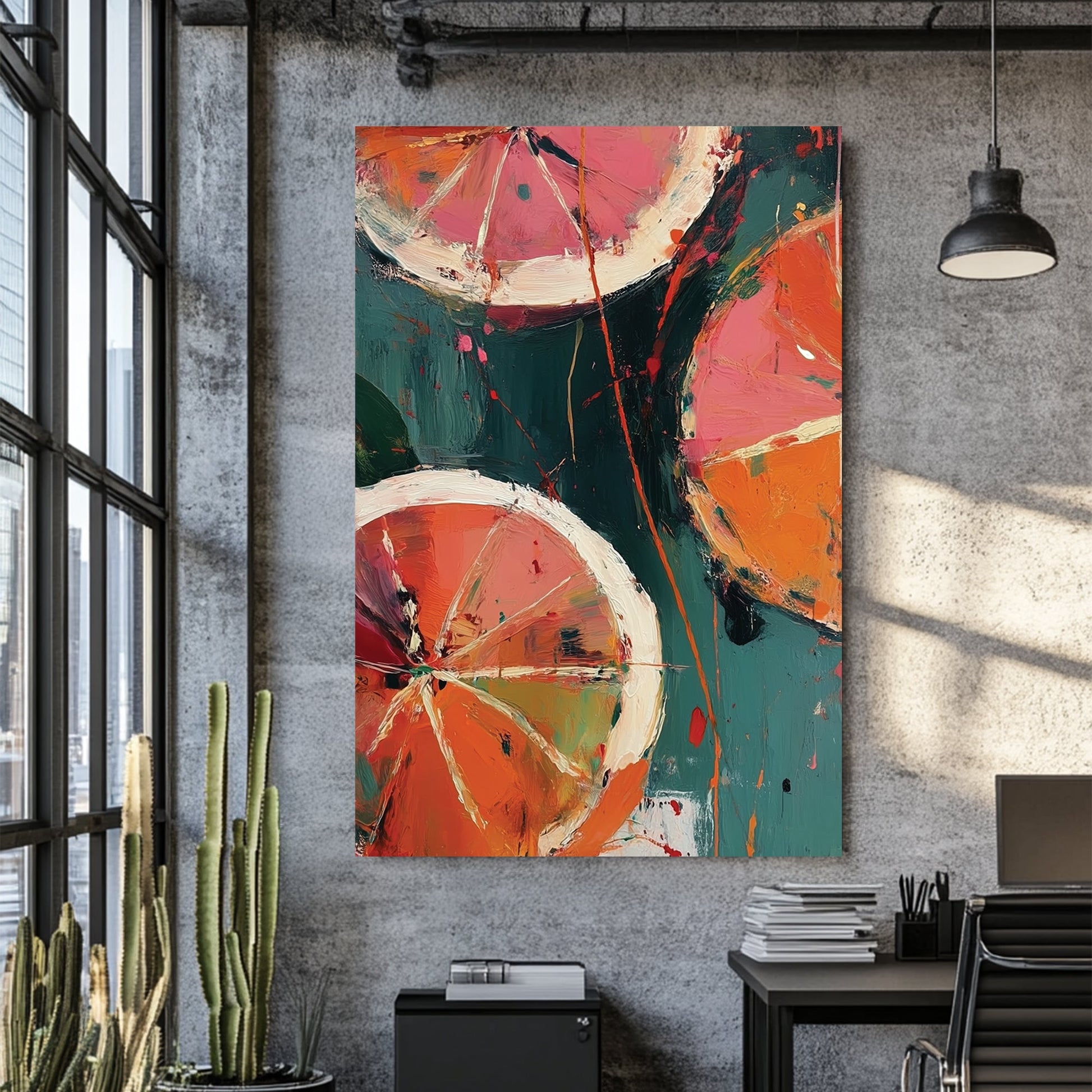 abstract blood orange slices wall art