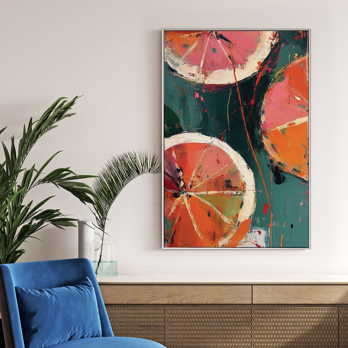 abstract blood orange slices wall art