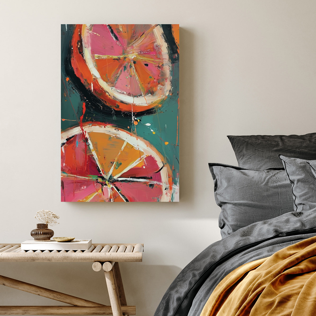 abstract blood orange slices wall art