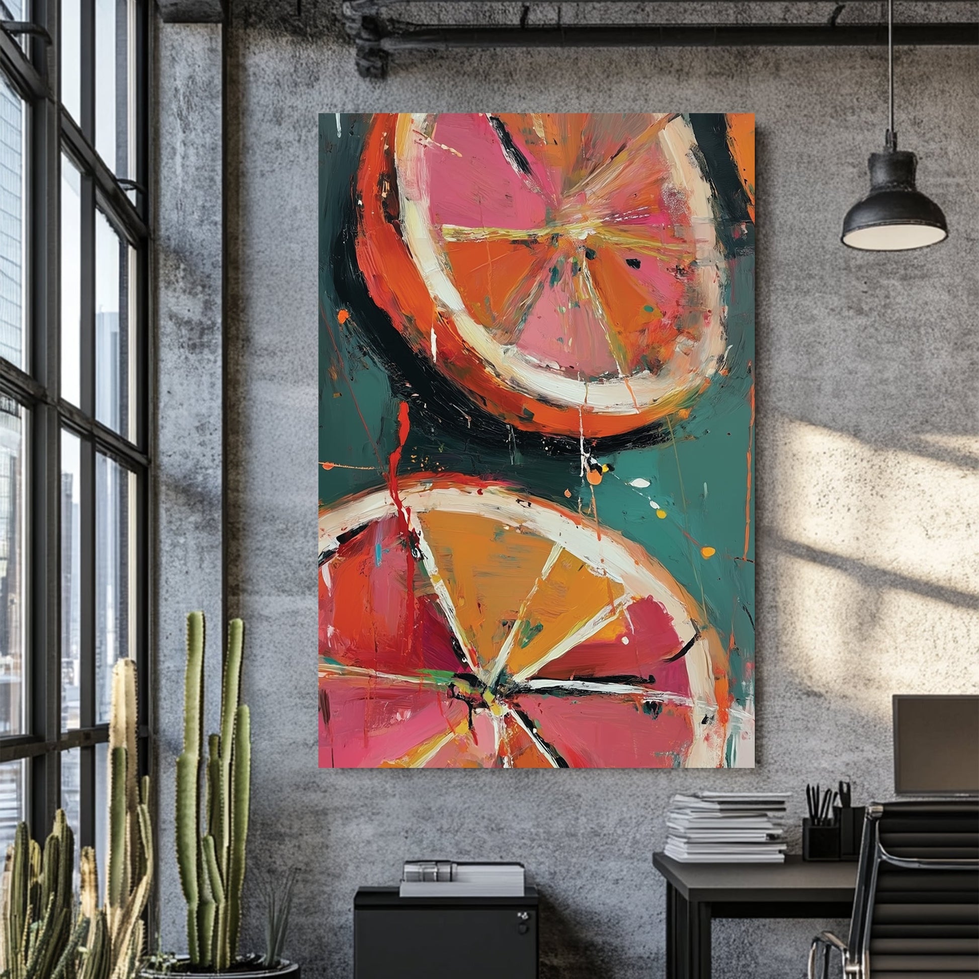 abstract blood orange slices wall art