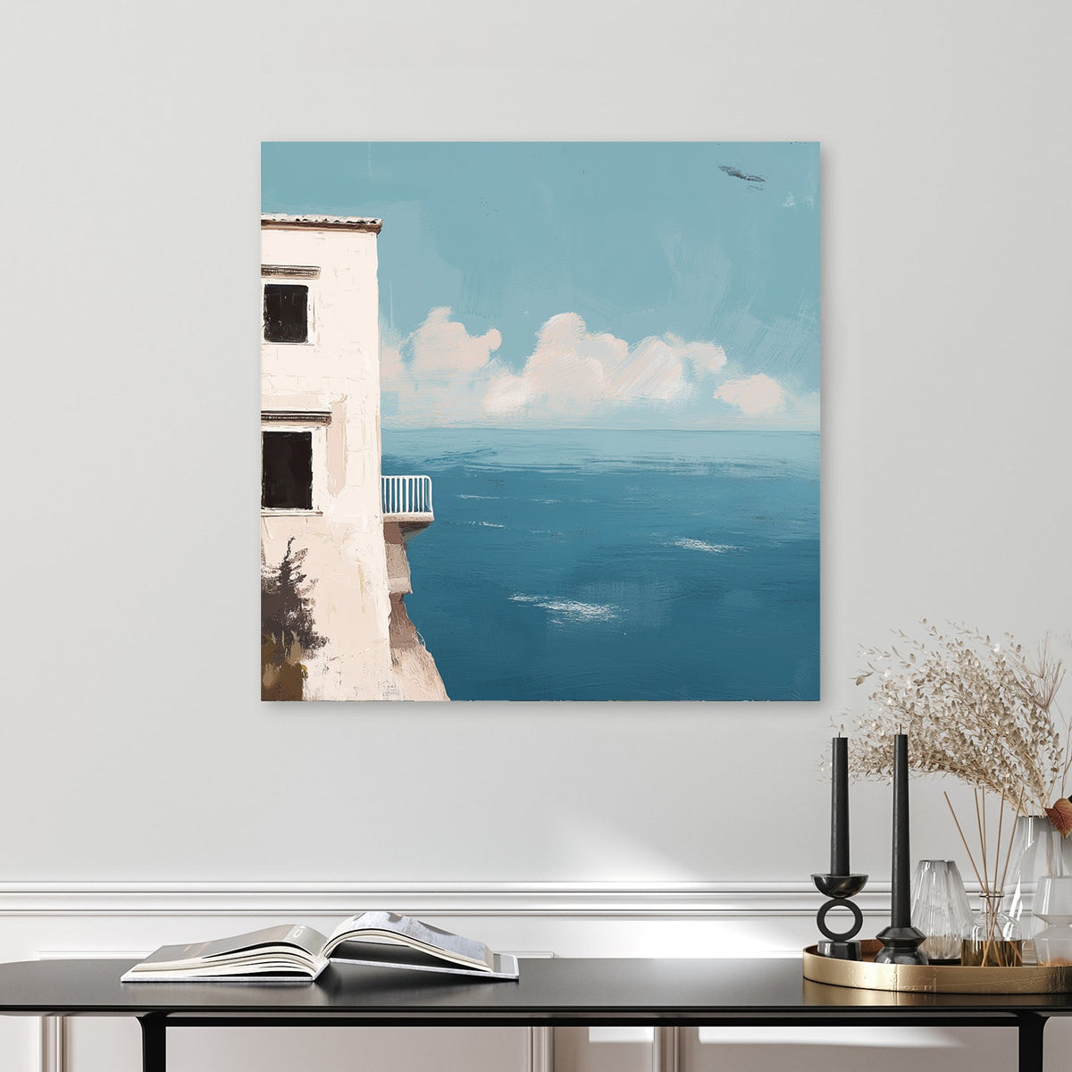 balcony overlooking ocean wall art