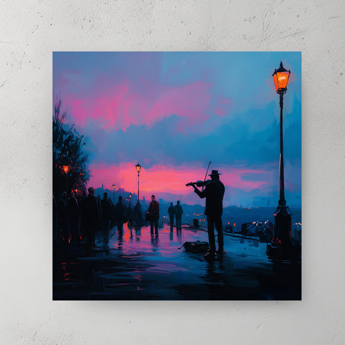 violinist city sunset wall art