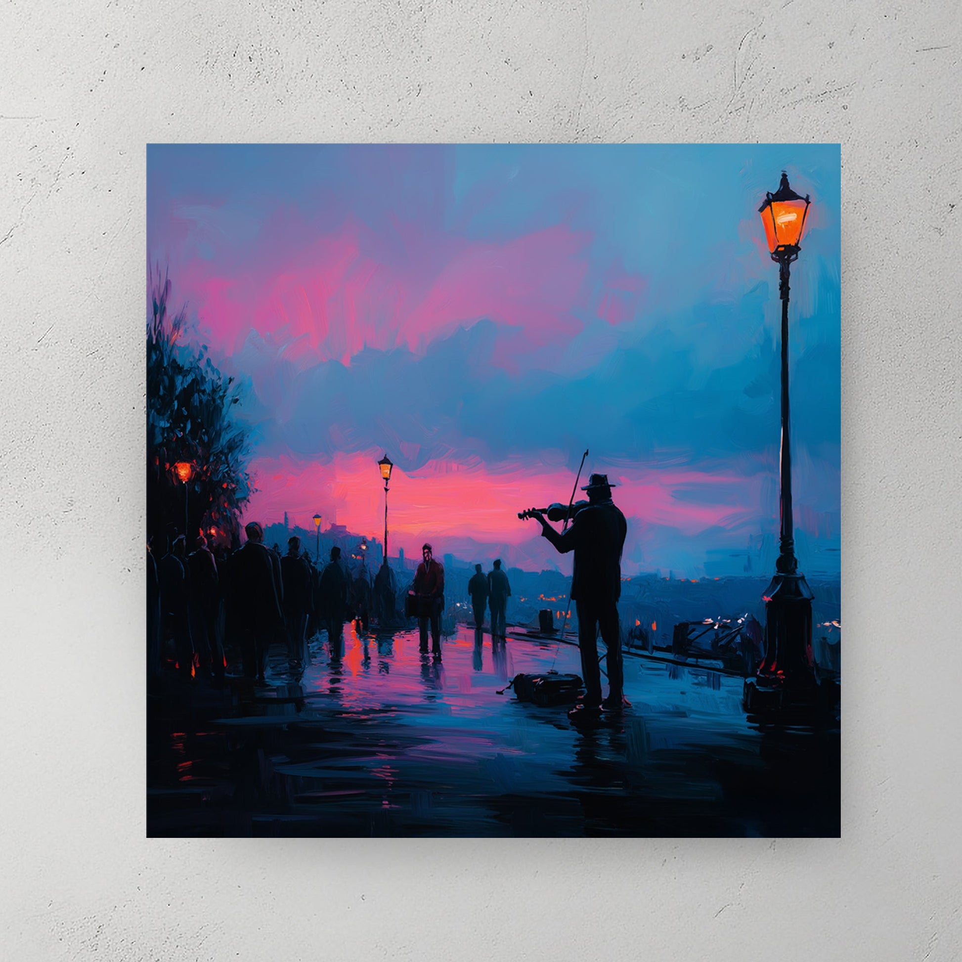violinist city sunset wall art