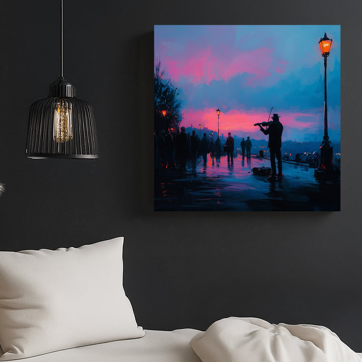 violinist city sunset wall art