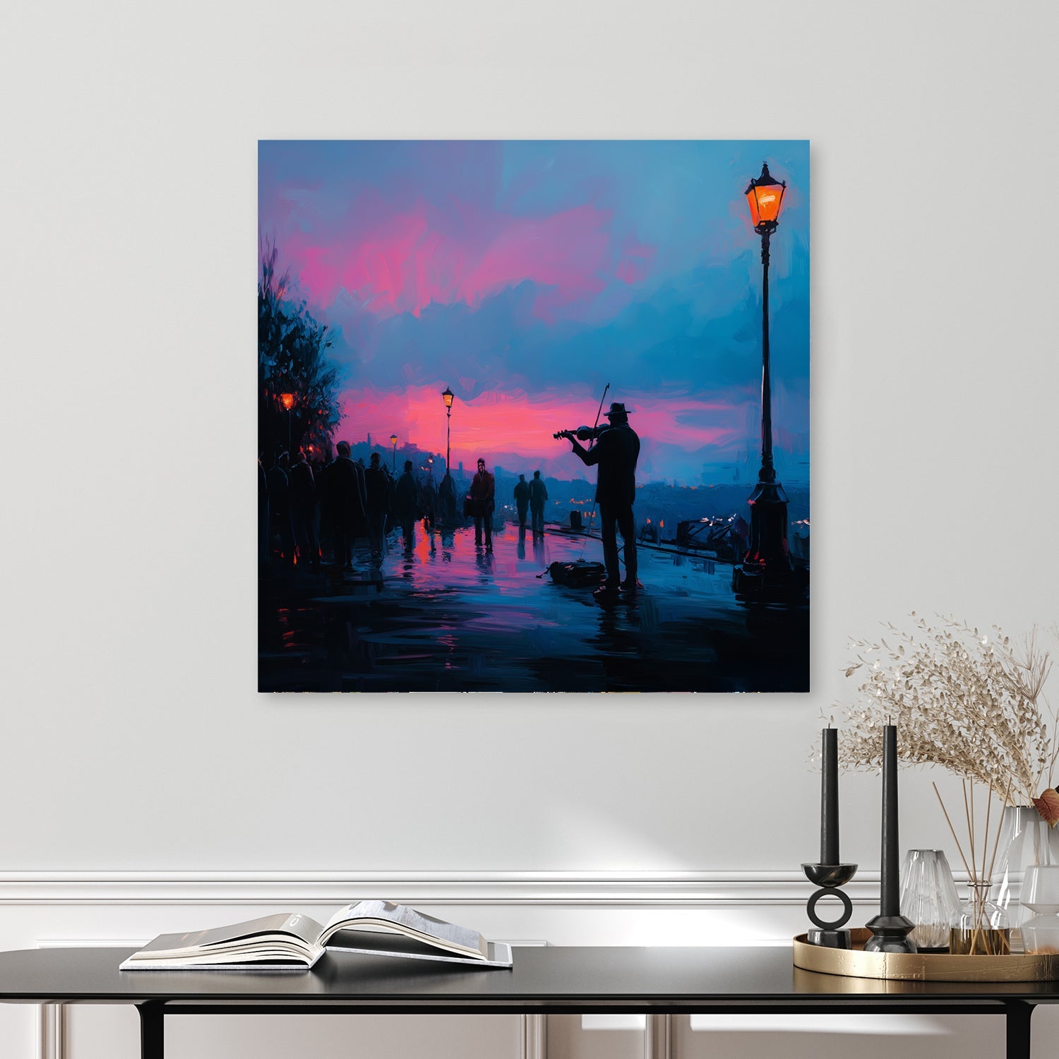 violinist city sunset wall art