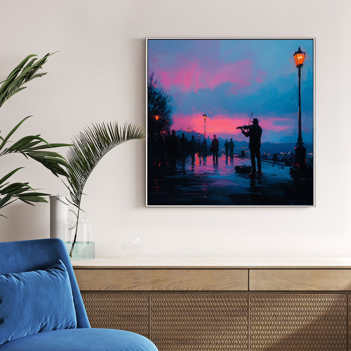 violinist city sunset wall art