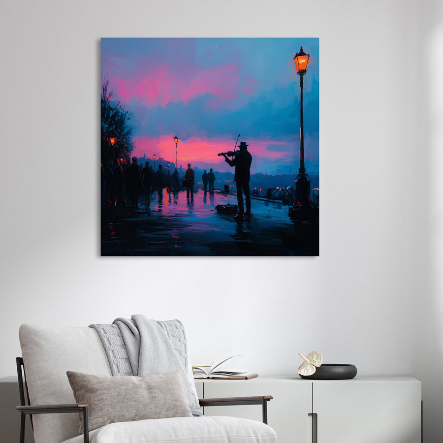 violinist city sunset wall art