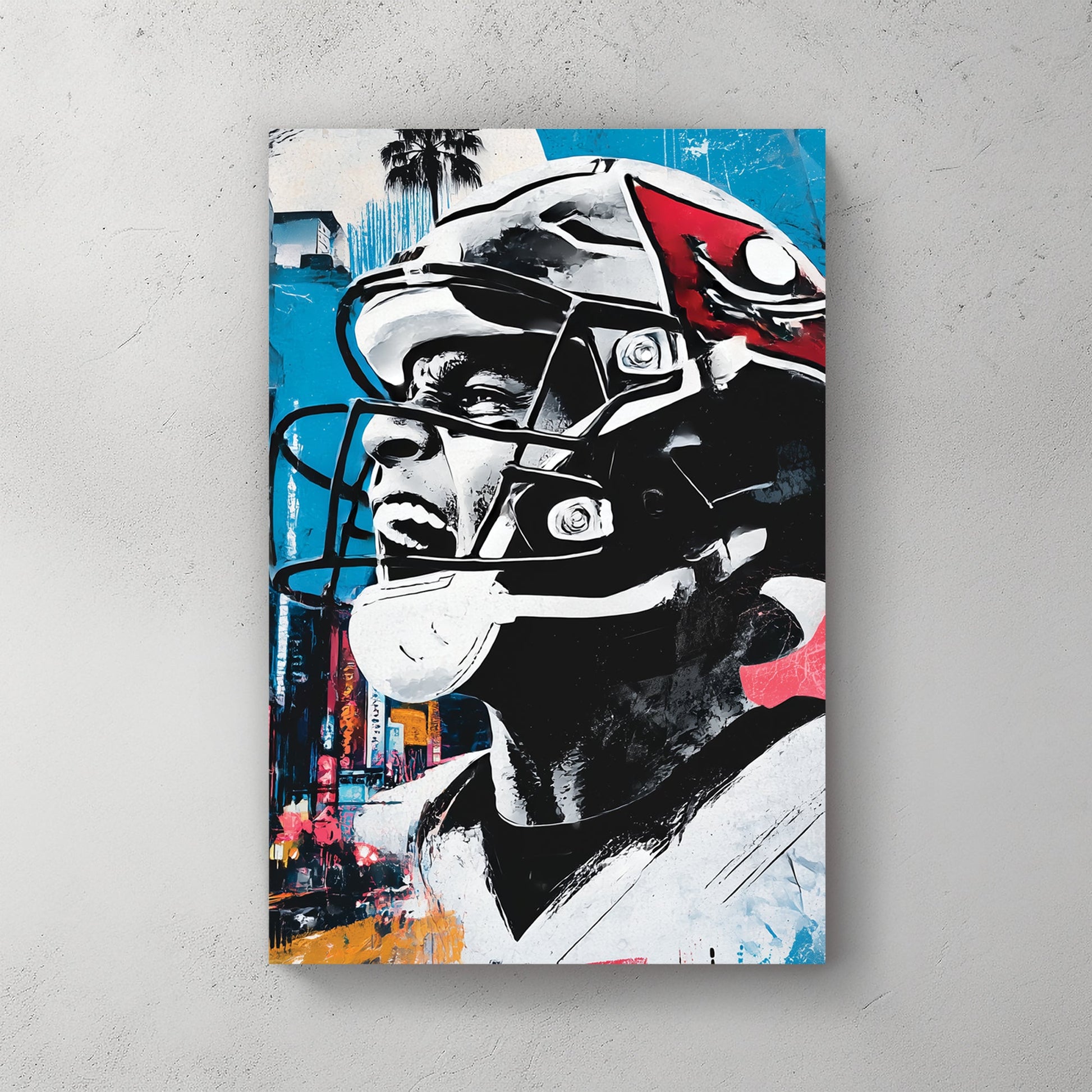 football player graffiti wall art