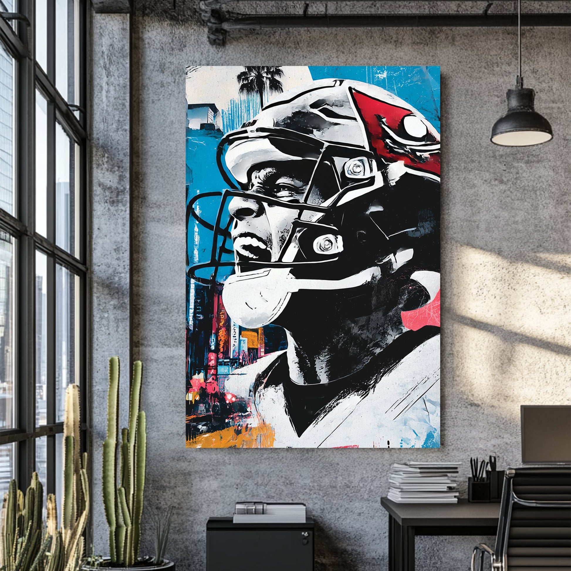 football player graffiti wall art