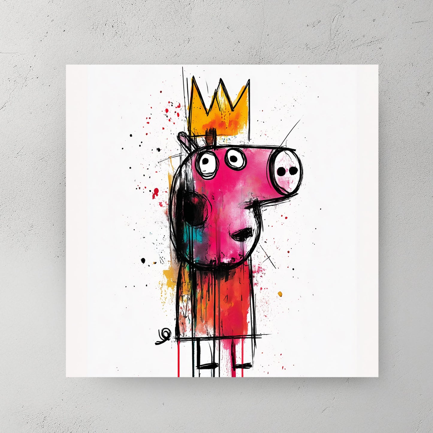 crowned piggy graffiti wall art