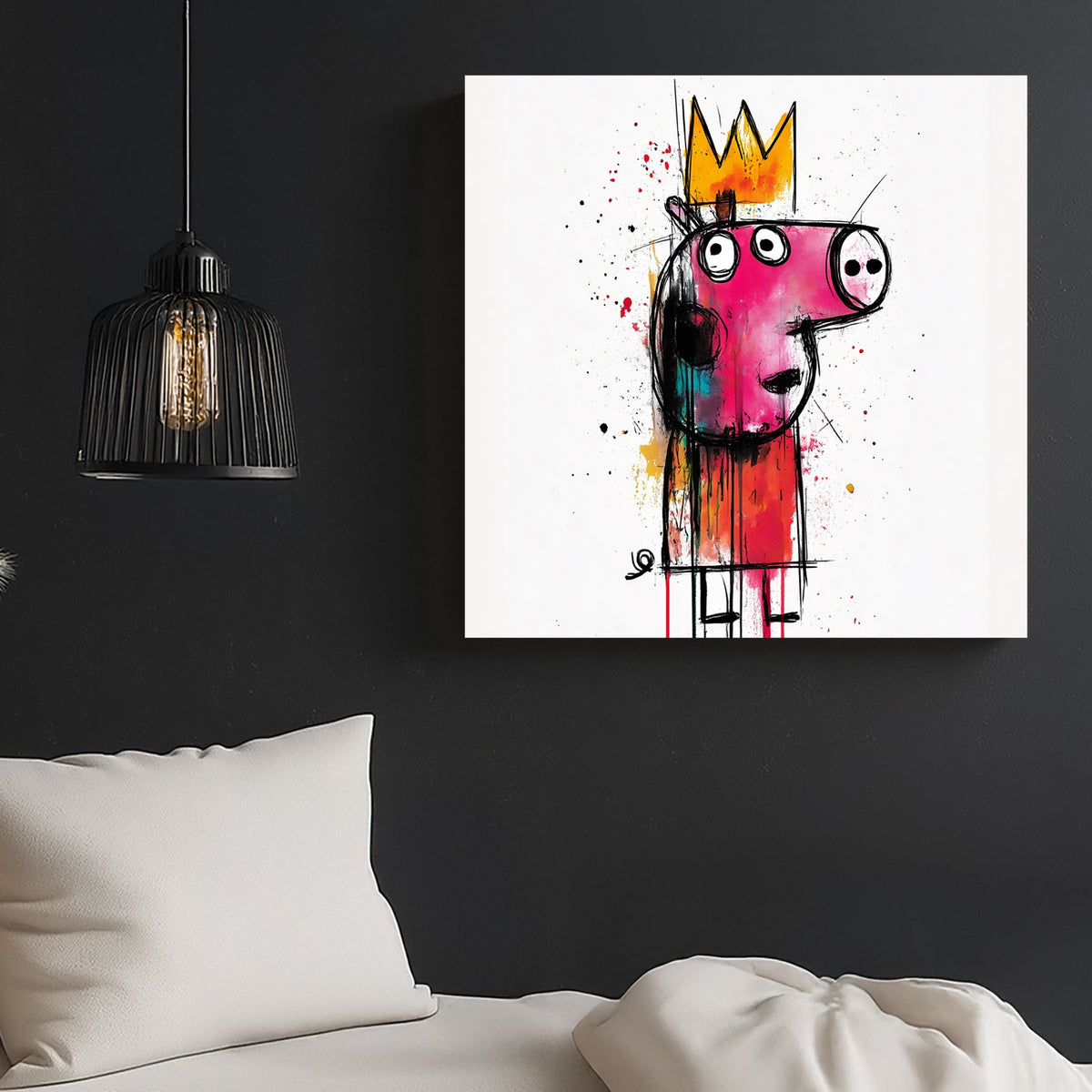 crowned piggy graffiti wall art