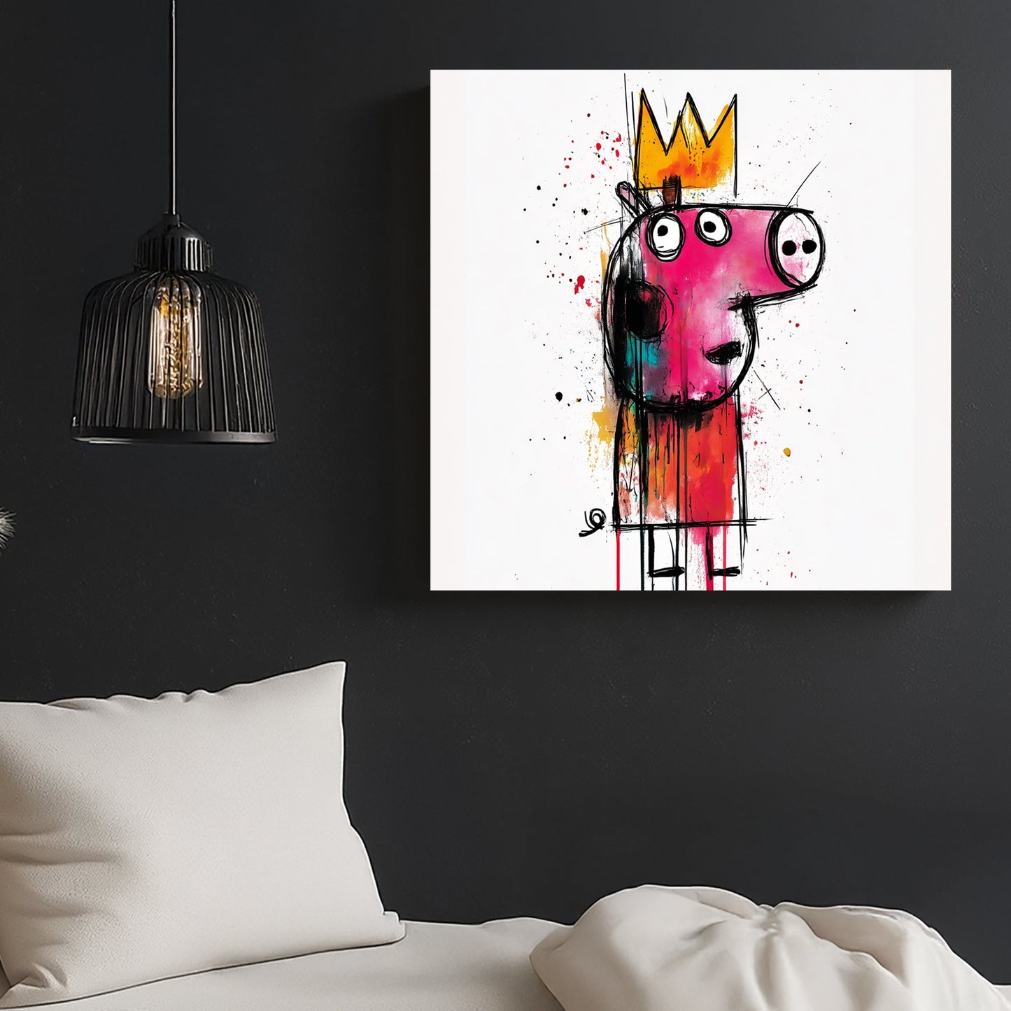crowned piggy graffiti wall art