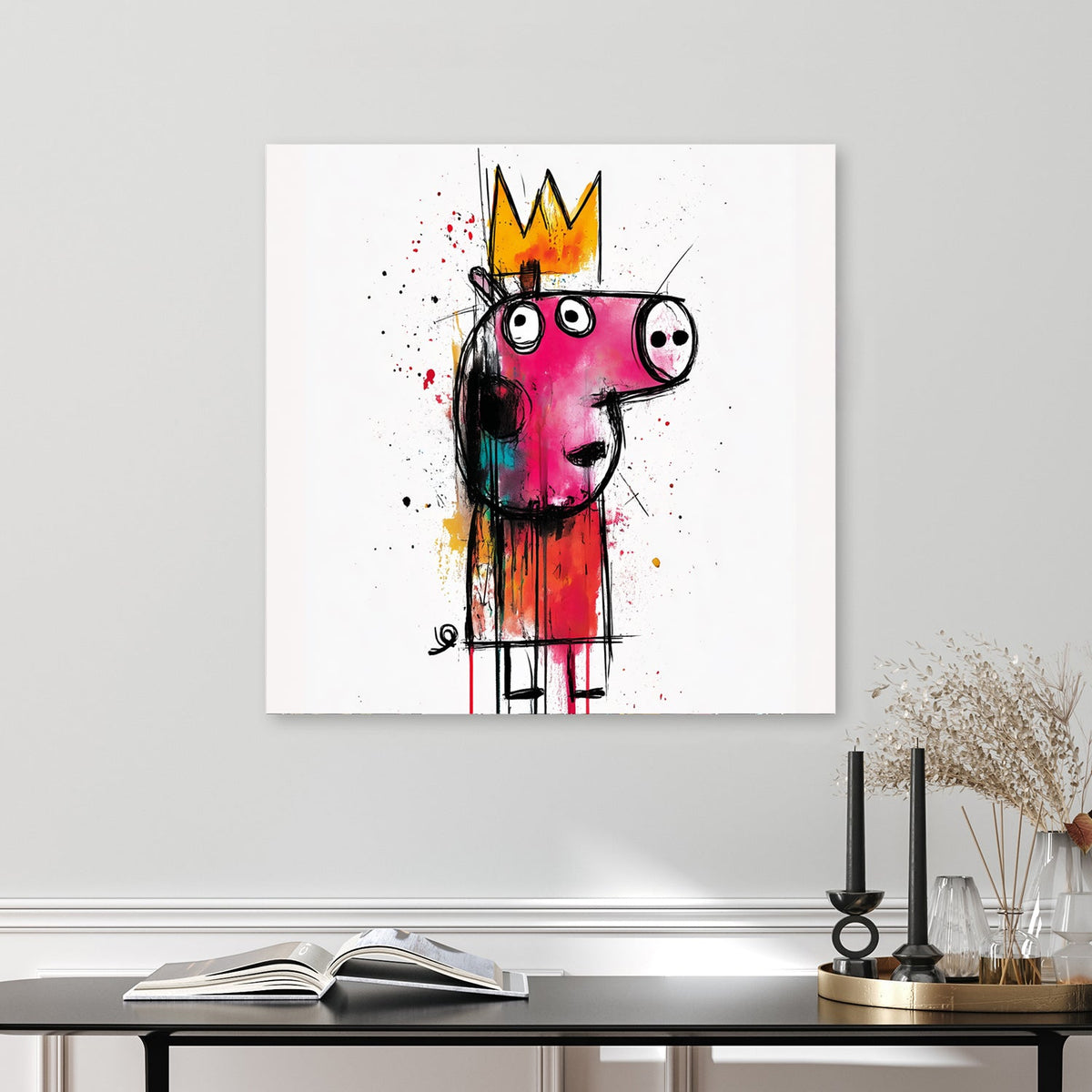 crowned piggy graffiti wall art