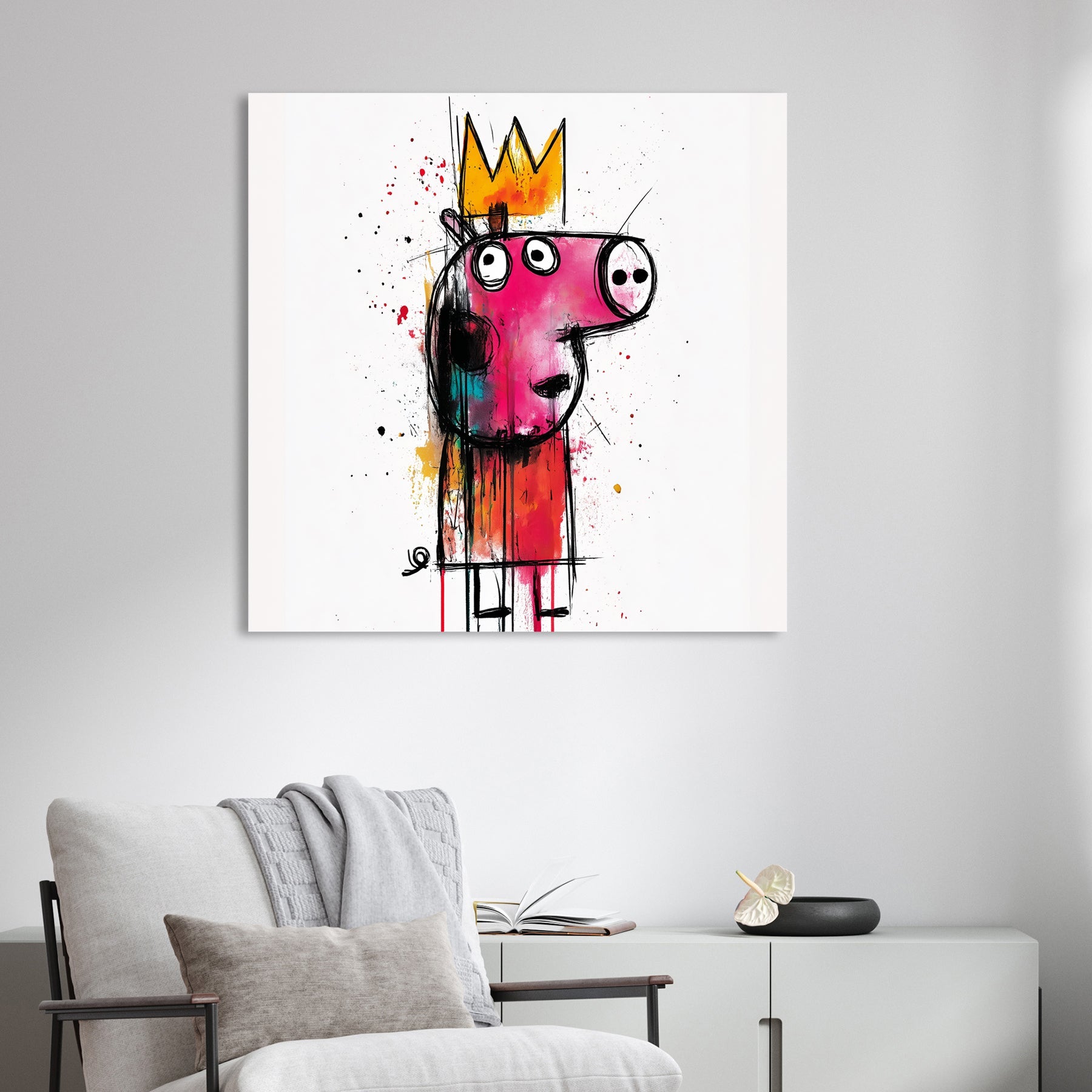 crowned piggy graffiti wall art